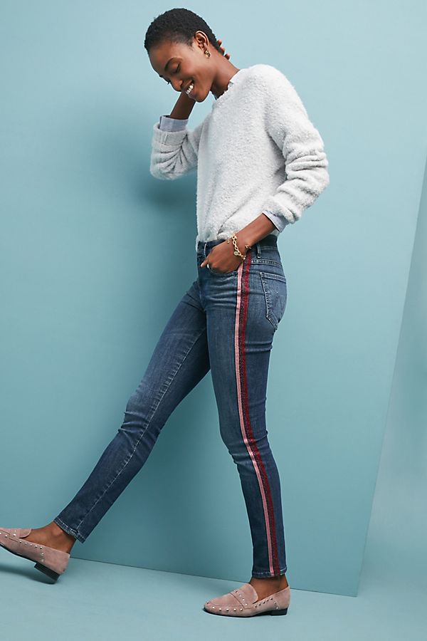 Slide View: 4: MOTHER The Looker High-Rise Striped Skinny Jeans