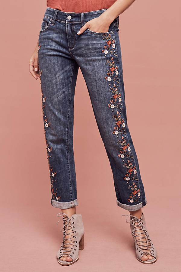 Pilcro Hyphen Mid-Rise Embroidered Jeans | Anthropologie