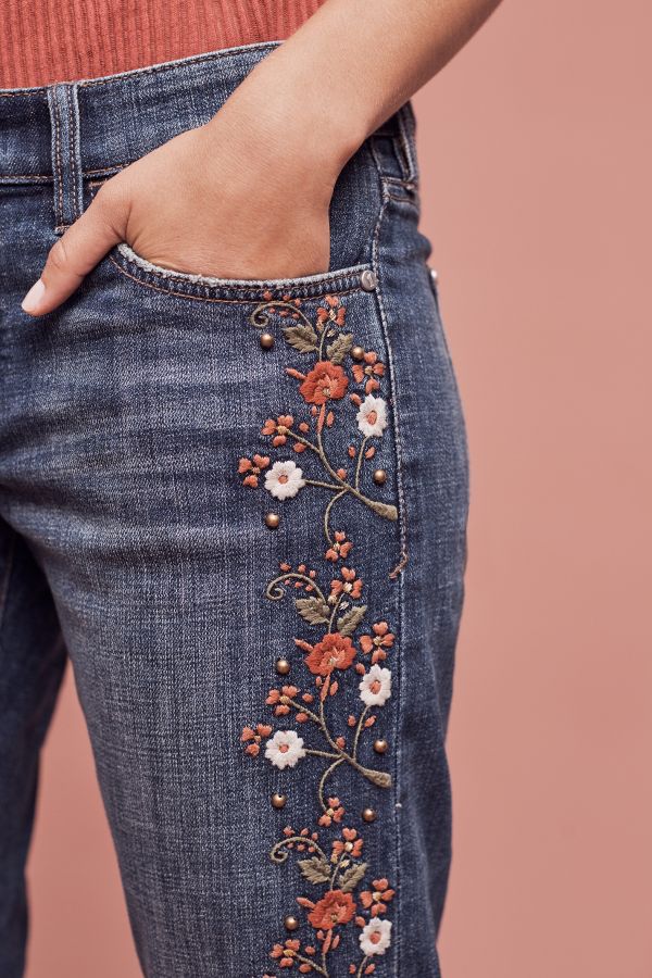 Pilcro Hyphen Mid-Rise Embroidered Jeans | Anthropologie