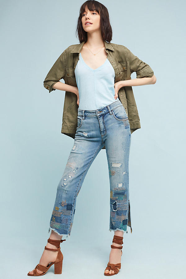 Pilcro Embroidered High-Rise Cropped Straight Jeans | Anthropologie