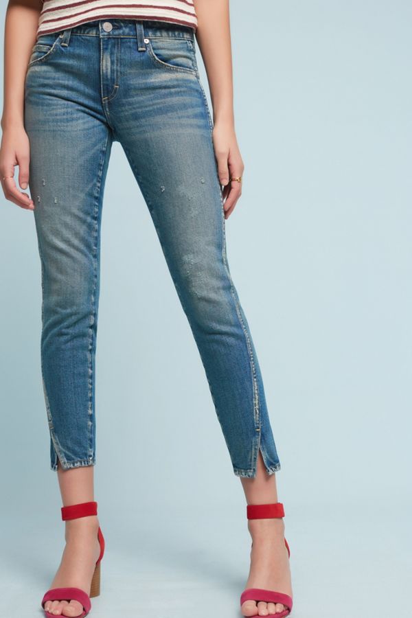 Jeans AMO Skinny Crop Déchiré 'Rise & Shine' - Taille 29 - Haute Taille - Cuir D'agneau Stretch