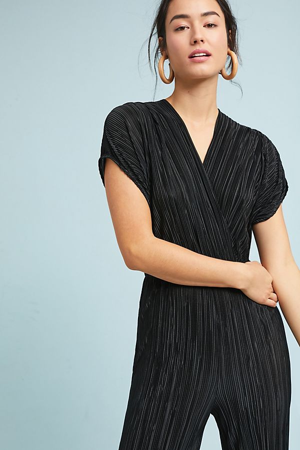 Slide View: 1: Pleated Metallic Jumpsuit