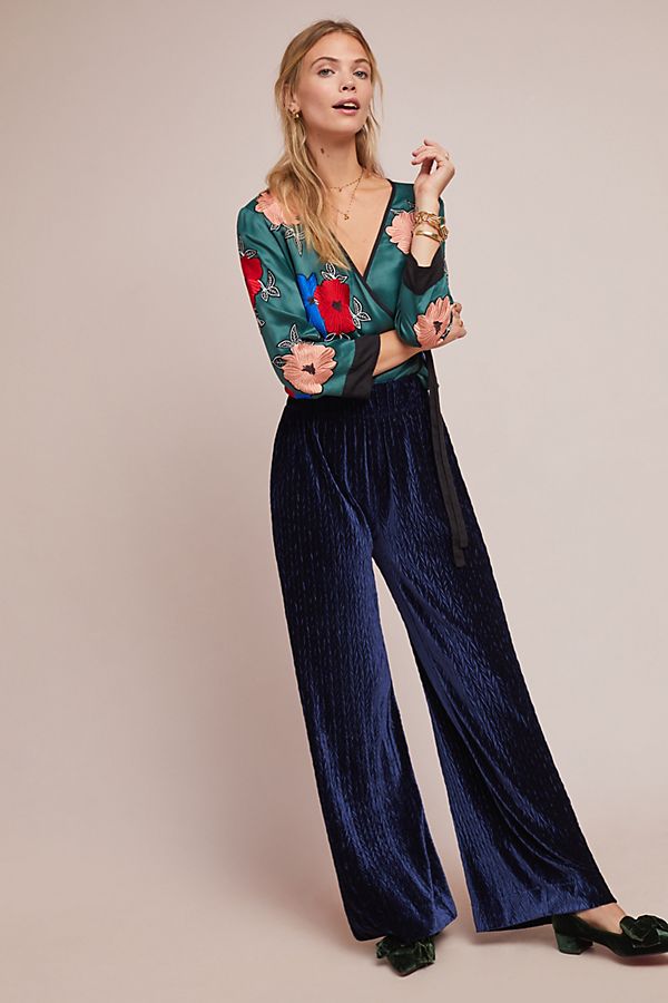 Slide View: 1: Herringbone Velvet Wide-Leg Pants