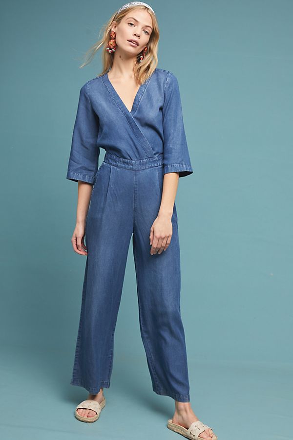Slide View: 1: Surplice Chambray Jumpsuit