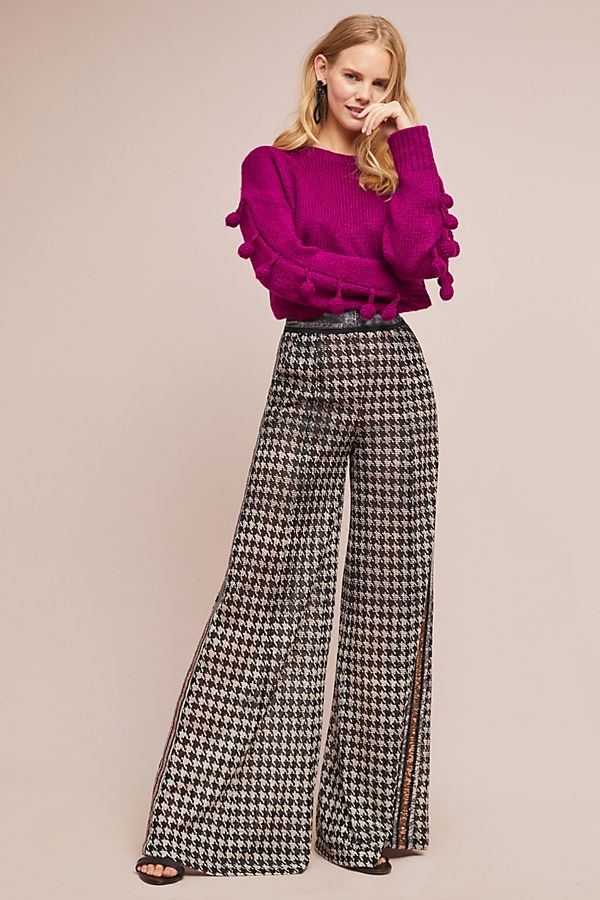 Slide View: 1: Byron Lars Houndstooth Wide-Leg Pants