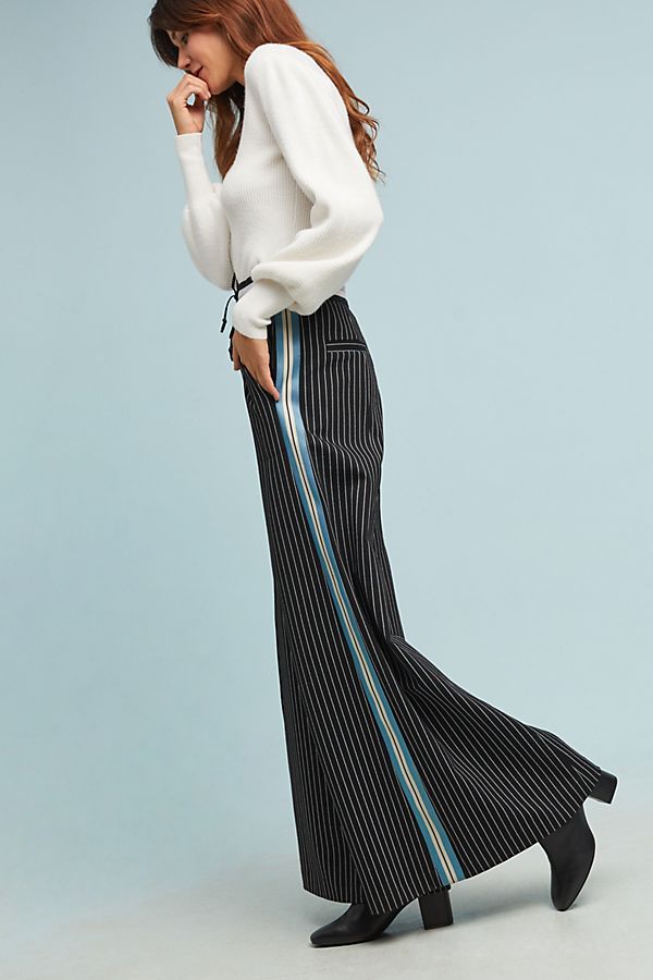 Slide View: 1: Byron Lars Pinstriped Wide-Leg Pants