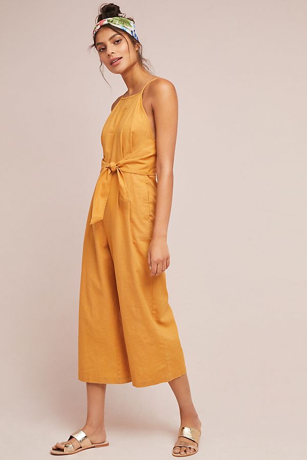 Slide View: 1: Tied Linen Jumpsuit