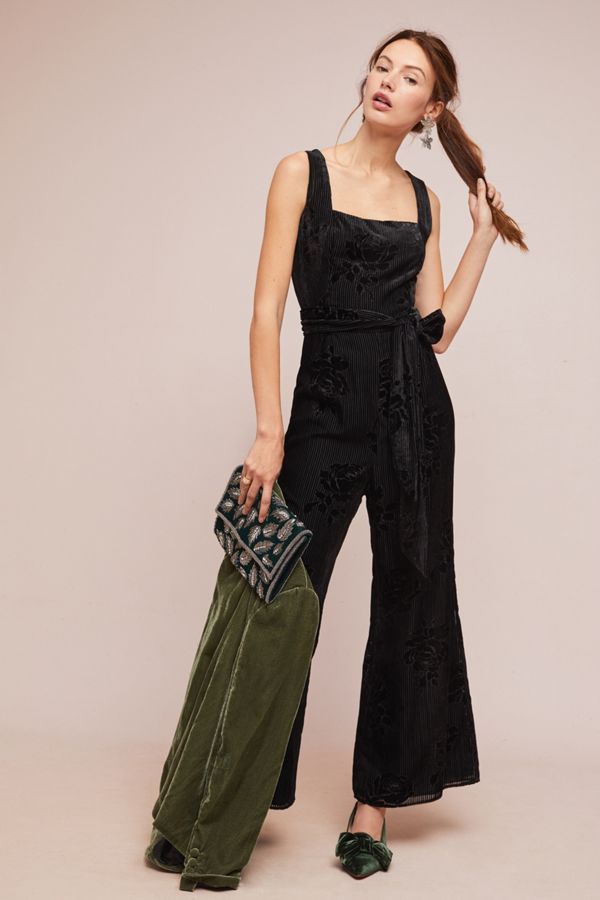 Moulinette Soeurs, Noir Velvet Burnout Jumpsuit