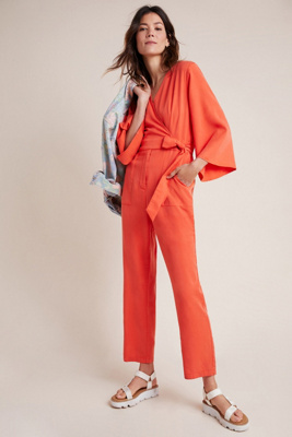 orange tie front jumpsuit