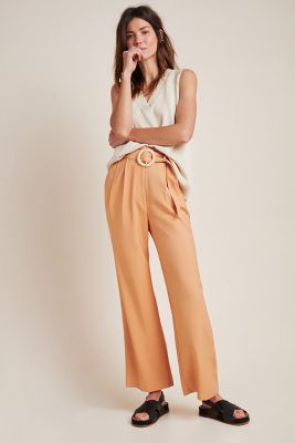 Wayf Ellen Belted Wide-leg Trousers In Orange