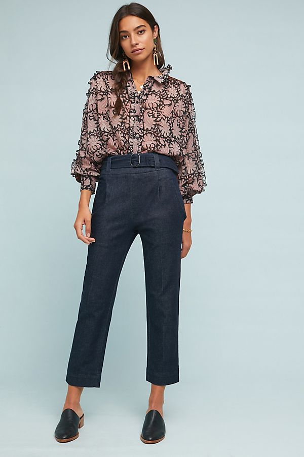 Slide View: 1: Belted Denim Pants