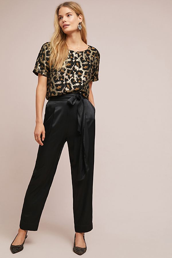 Slide View: 1: Satin Tie-Waist Pants