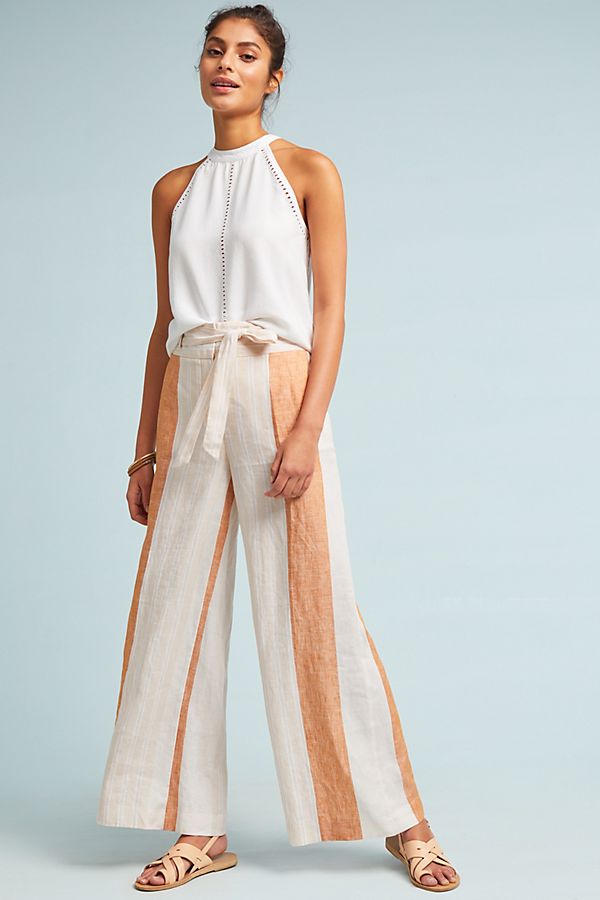 Slide View: 1: Striped Linen Trousers