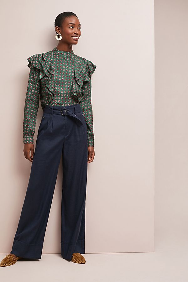 Slide View: 1: Brexton Belted Wide-Leg Pants