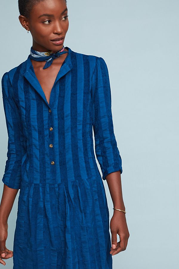 Slide View: 1: Striped Drop-Waist Shirtdress