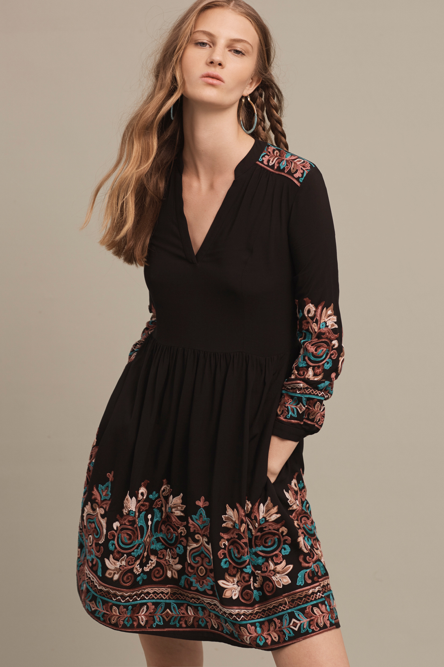 anthropologie embroidered mini dress