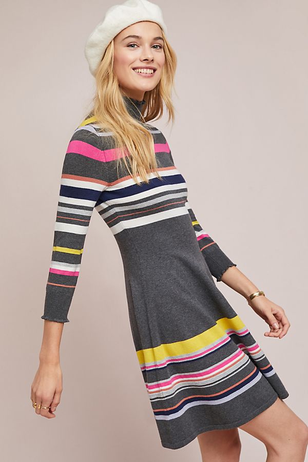 Slide View: 1: Striped Turtleneck Dress