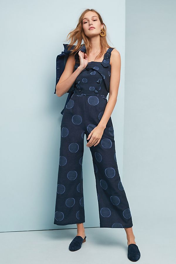 Slide View: 1: Textured Polka Dot Jumpsuit