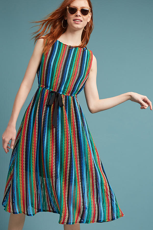 Slide View: 1: Rainbow Crochet Midi Dress