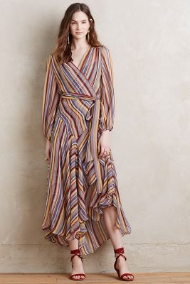 Striped Silk Wrap Dress