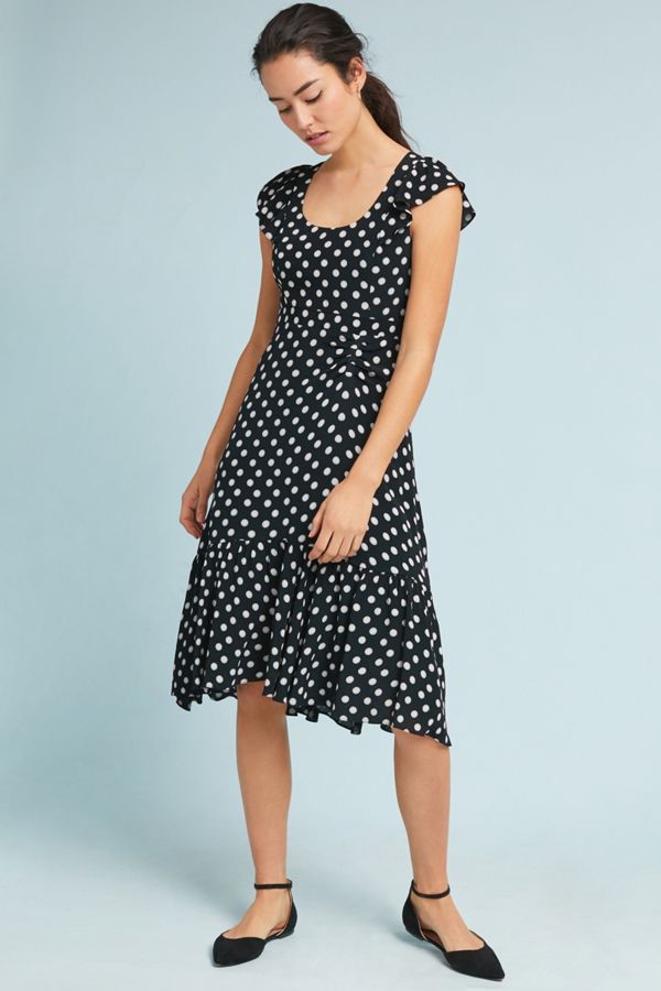 Gathered Polka Dot Dress Anthropologie