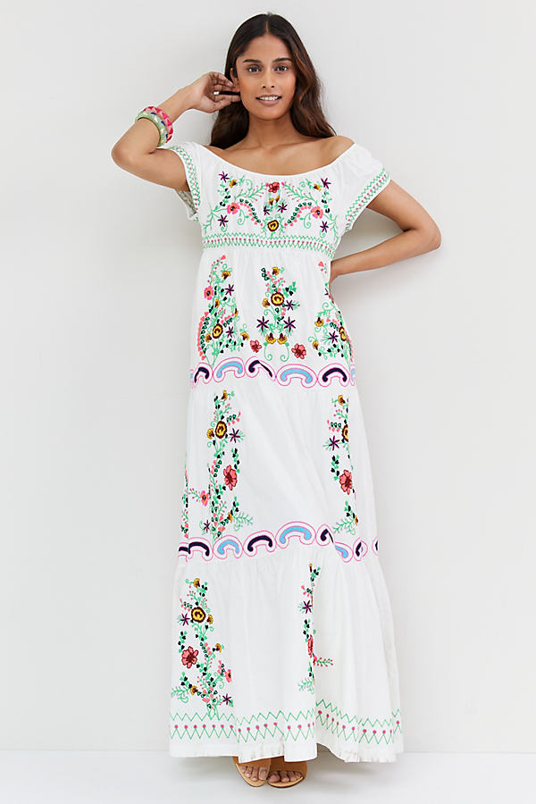 Anthropologie Embroidered Off-the-shoulder Maxi Dress In Assorted