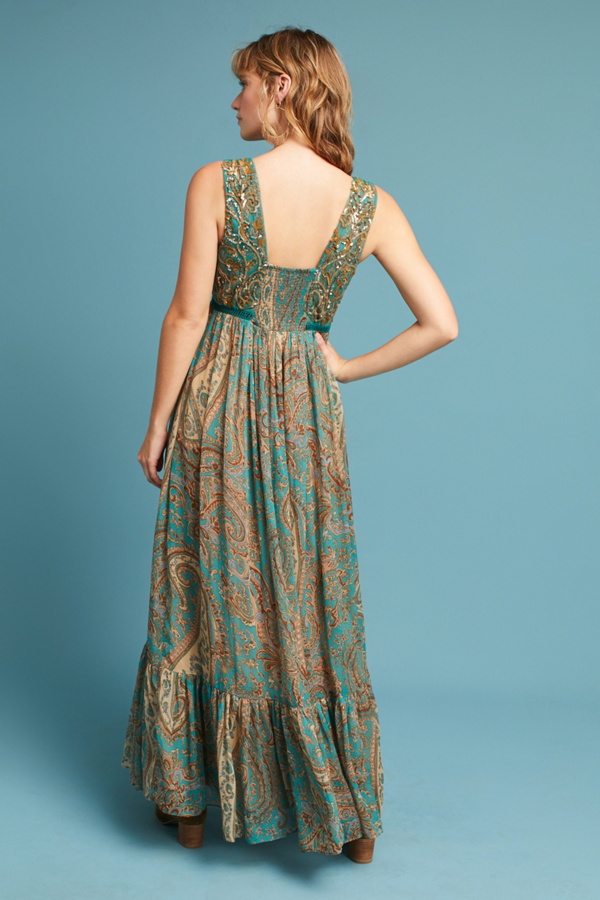 Beaded Paisley Maxi Dress Anthropologie
