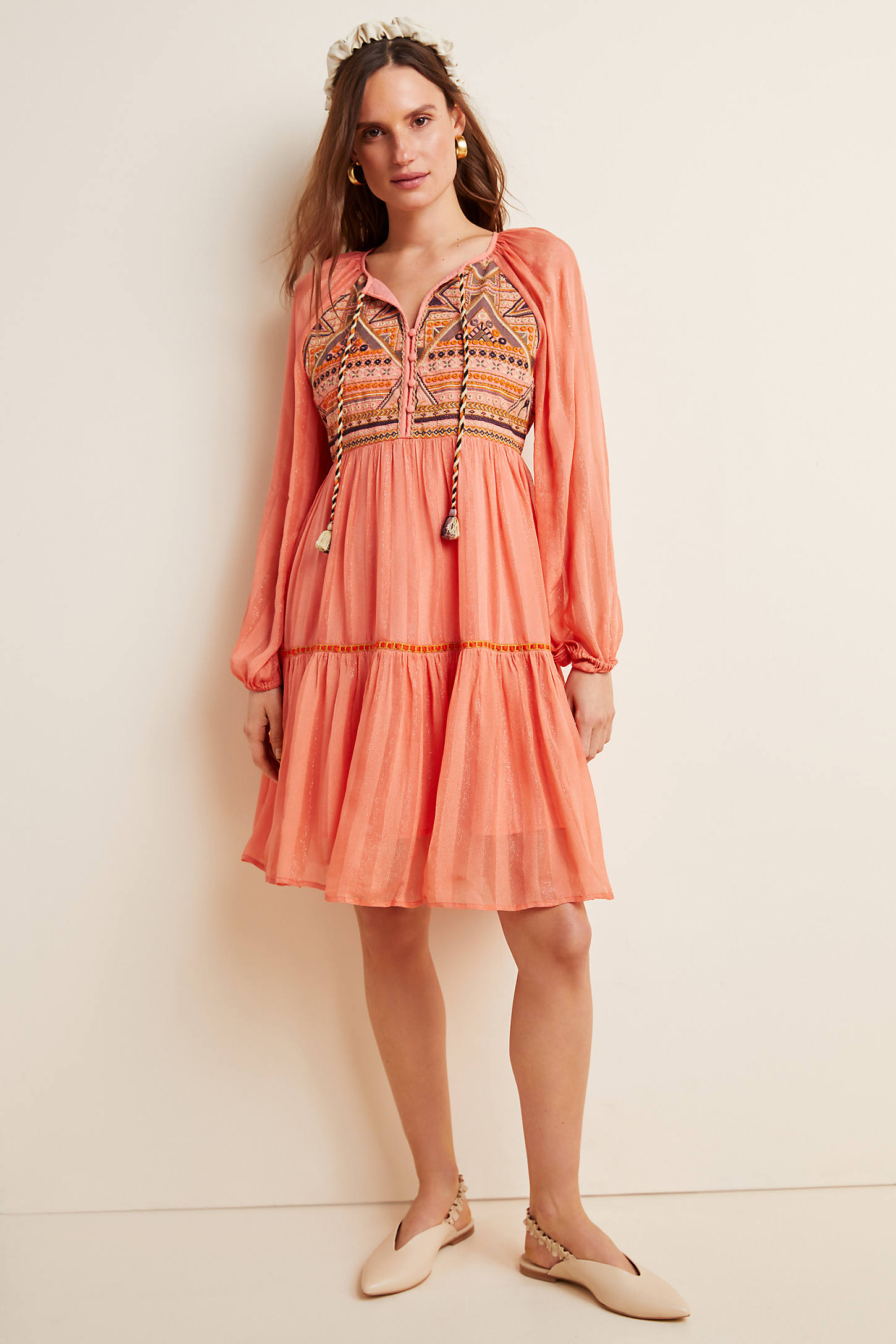 Bl-nk Norah Tiered Embroidered Mini Dress In Orange