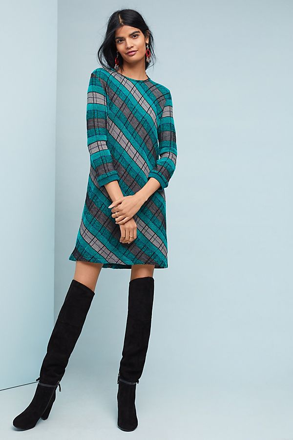 Slide View: 1: Plaid Sweater Dress