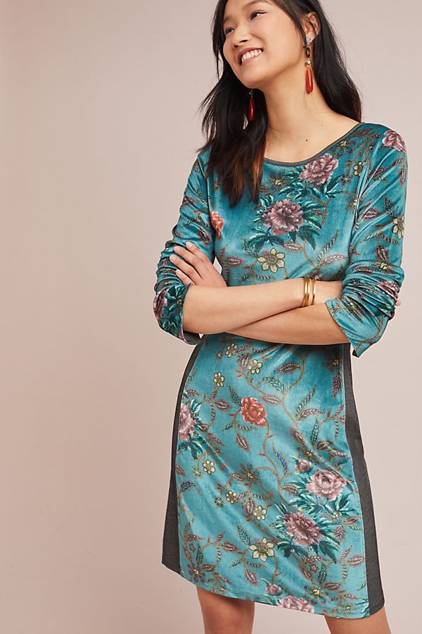 Slide View: 1: Floral Velvet Dress