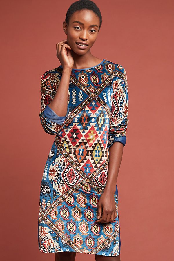 Slide View: 1: Geometric Velvet Dress