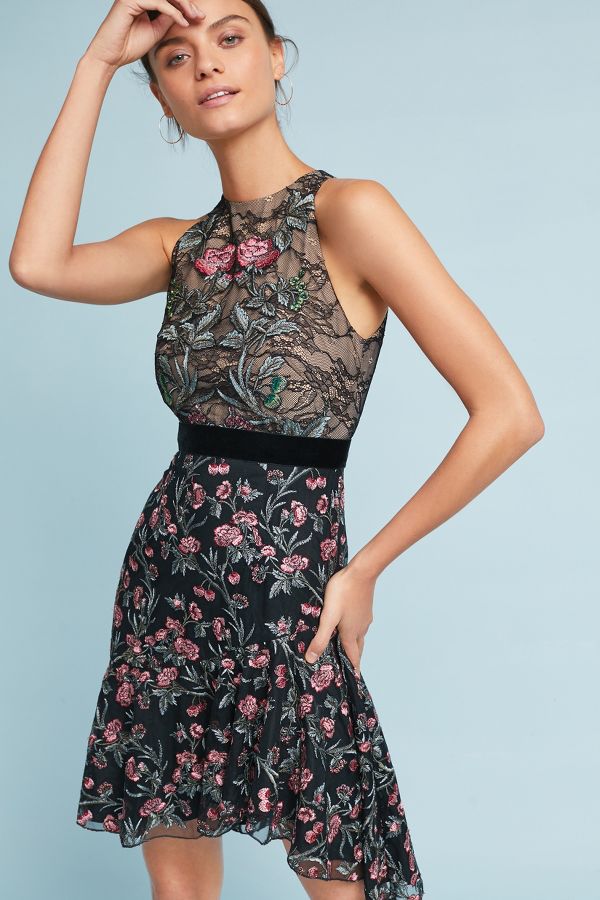 ML Monique Lhuillier Embroidered Lace Dress | Anthropologie
