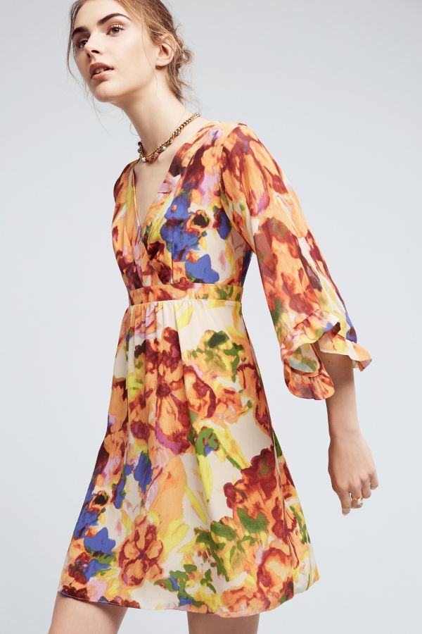 Slide View: 1: Deloria Printed Silk Dress