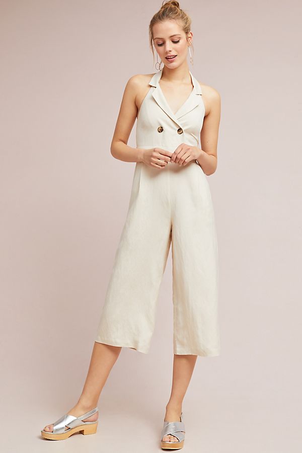 Slide View: 1: Double-Breasted Cropped Jumpsuit