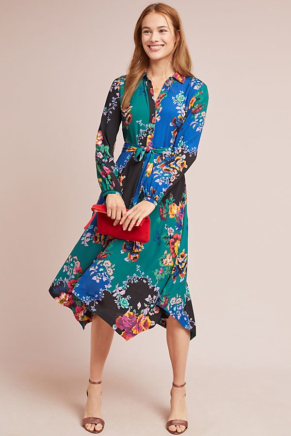 Slide View: 1: Floral Patchwork Shirtdress
