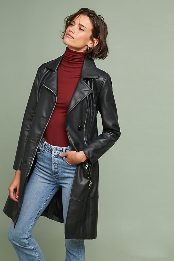 Slide View: 1: The Punisher Faux Leather Trench Coat