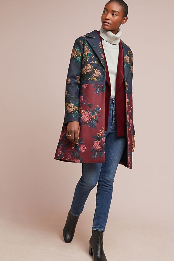 Slide View: 1: Colorblocked Floral Coat