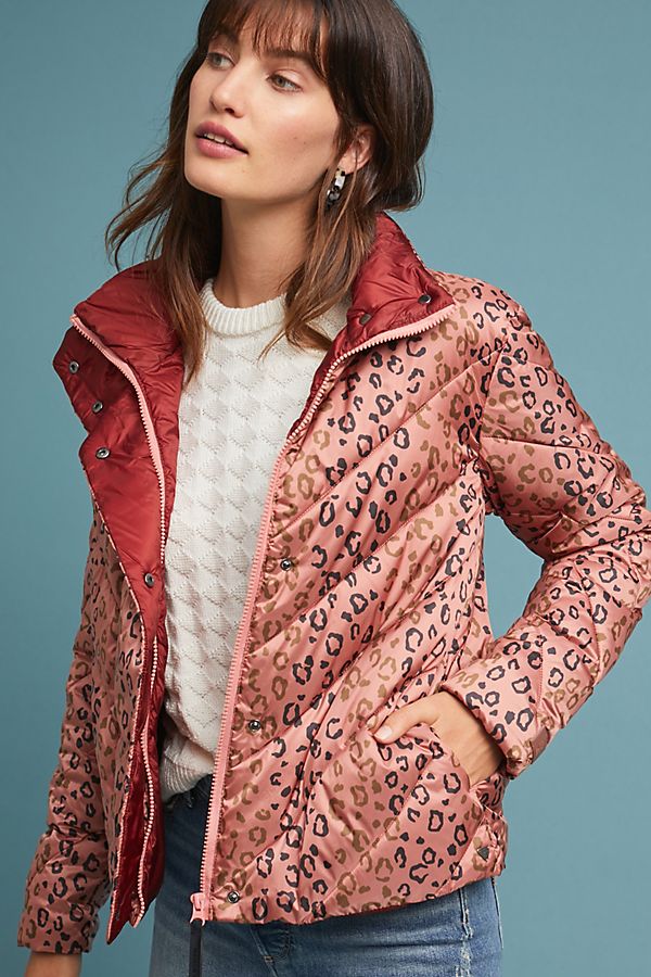 Slide View: 1: Quilted Leopard Puffer Jacket