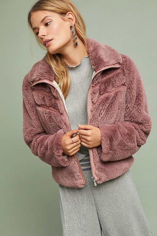 Slide View: 1: Chevron Faux Fur Coat