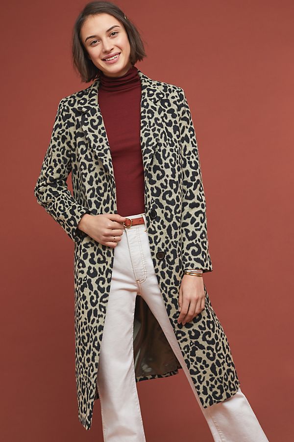 Slide View: 1: Longline Leopard Coat