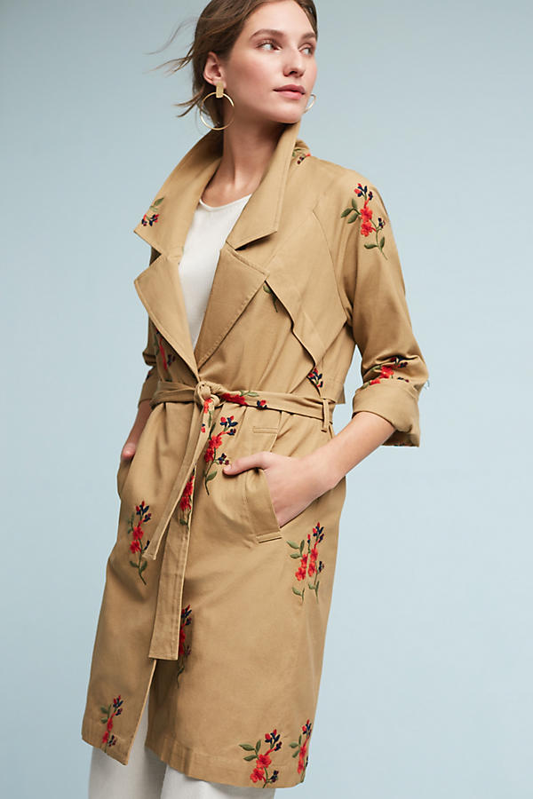 Slide View: 1: Embroidered Floral Trench