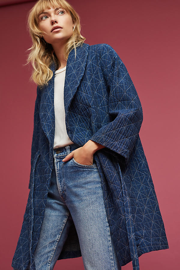 Slide View: 1: Diamond Quilted Wrap Coat