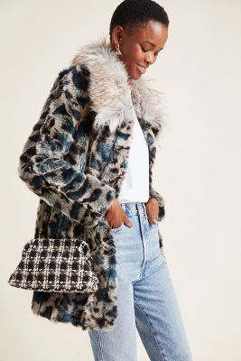 blue leopard print fur coat