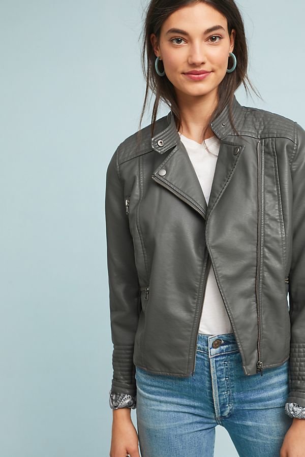 Slide View: 1: Vegan Leather Moto Jacket