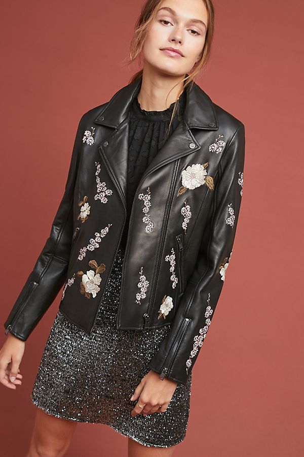 Slide View: 1: Lamarque Embroidered Leather Jacket