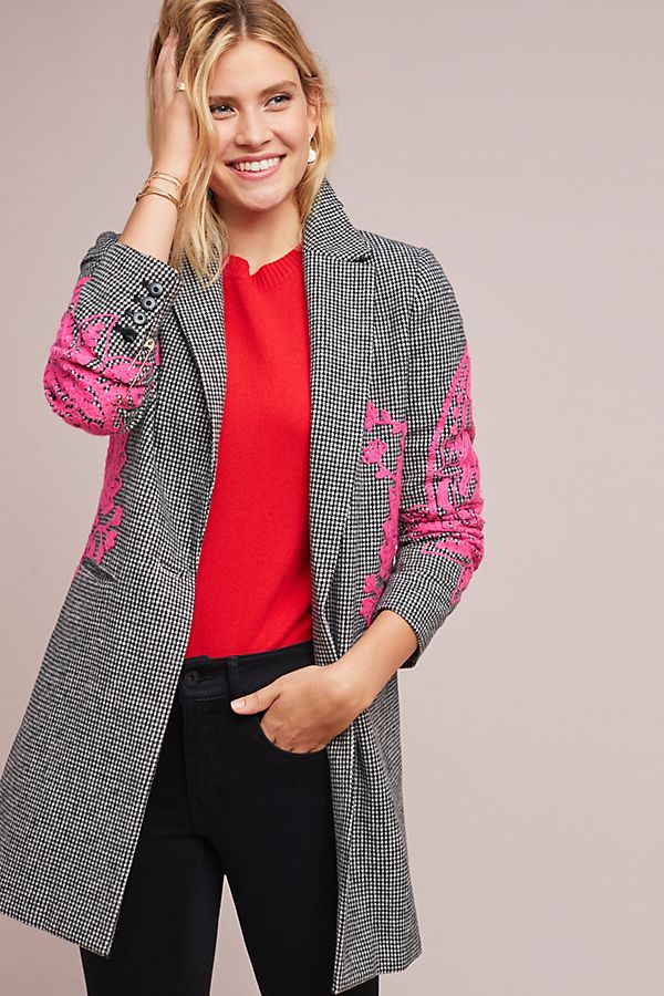 Slide View: 1: Embroidered Houndstooth Blazer