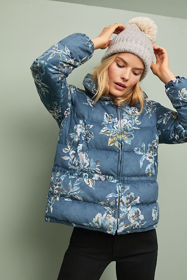 Slide View: 2: Floral Puffer Coat