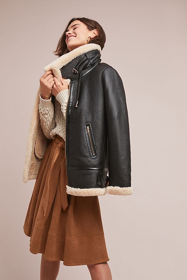 Slide View: 1: Aviator Faux Leather Coat