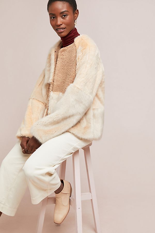 Slide View: 1: Patched Faux Fur Jacket