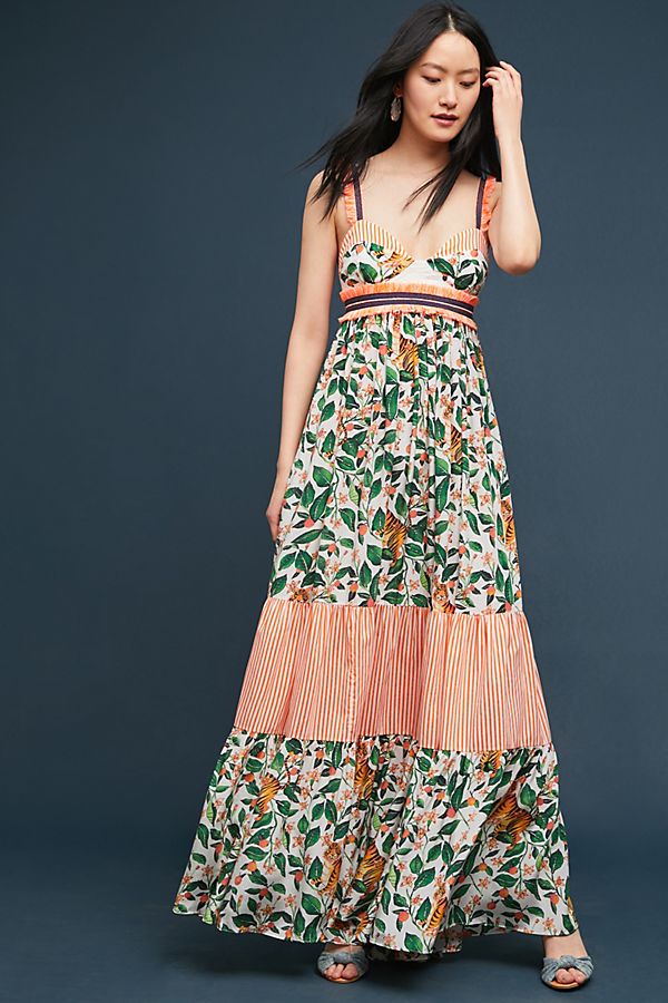 Slide View: 1: Silk Bustier Maxi Dress